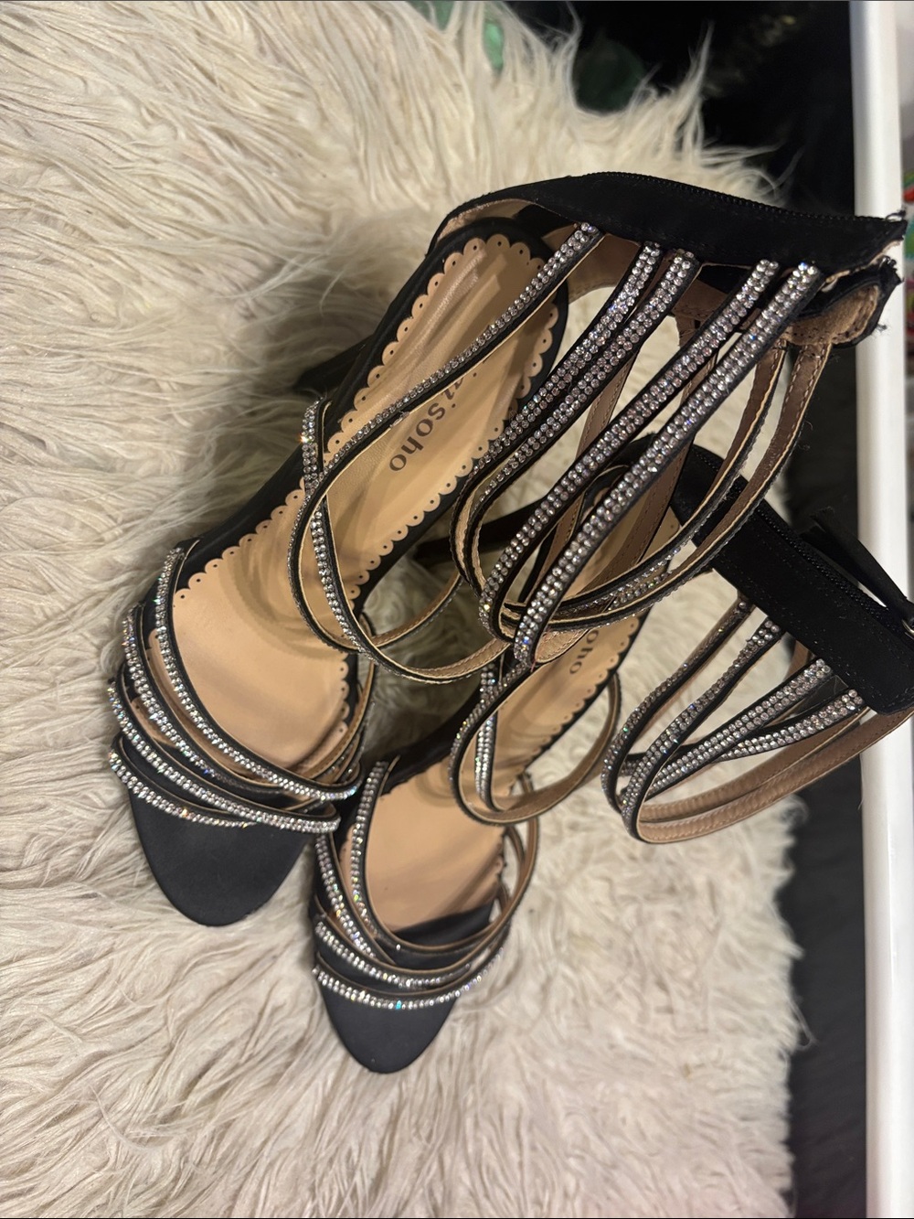 Zigi Soho Black Rhinestone Strappy Heeled Sandals